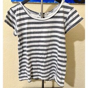 J.Crew Short Sleeve Button Back Striped Gray White Lightweight Cotton Top Size S